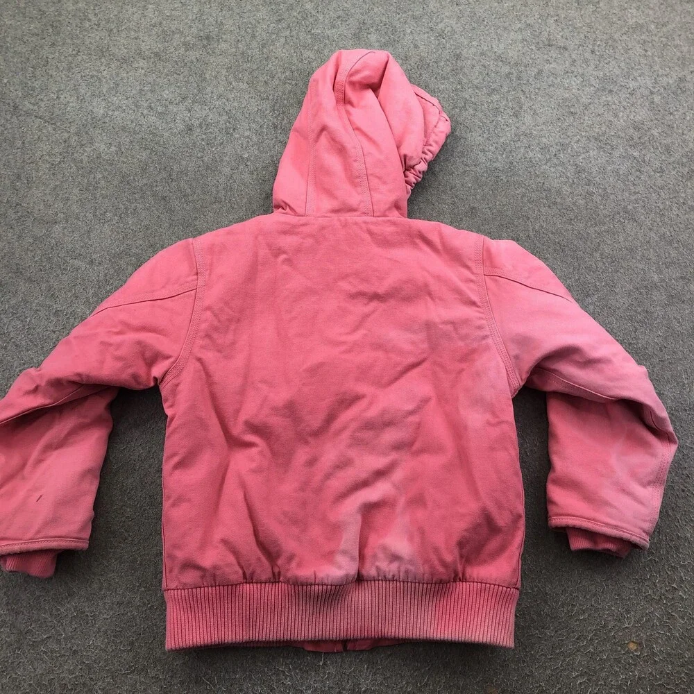Carhartt Jacket Kids 5 Pink Hooded Canvas Bomber Sherpa Lined Winter Coat